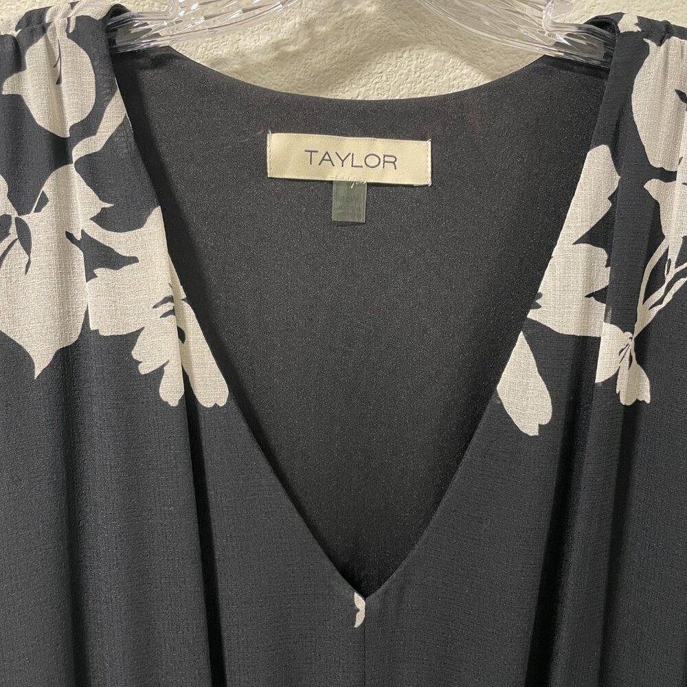 TAYLOR Sheer Lined Short Sleeve Peplum V-Neck Maxi Dress Floral Blk/Wht 18W NWT - Picture 9 of 12